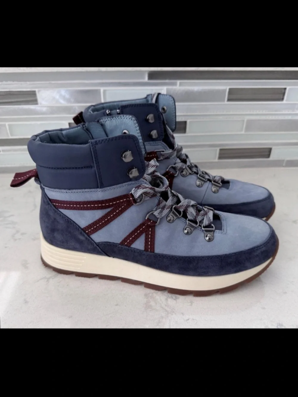 Alex Marie Two-Tone Leather Hiker Ankle Boot 8M | Blue/Navy/Maroon | Never Worn